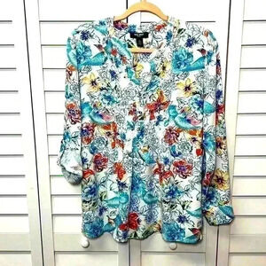Nine West V-Neck Casual Floral Top Size XL